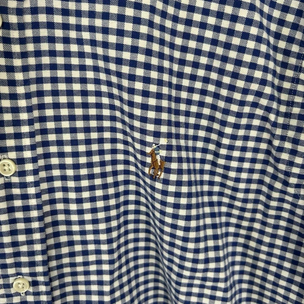 Polo Ralph Lauren Shirt Mens L Gingham Check Blue White Heavyweight Button Down